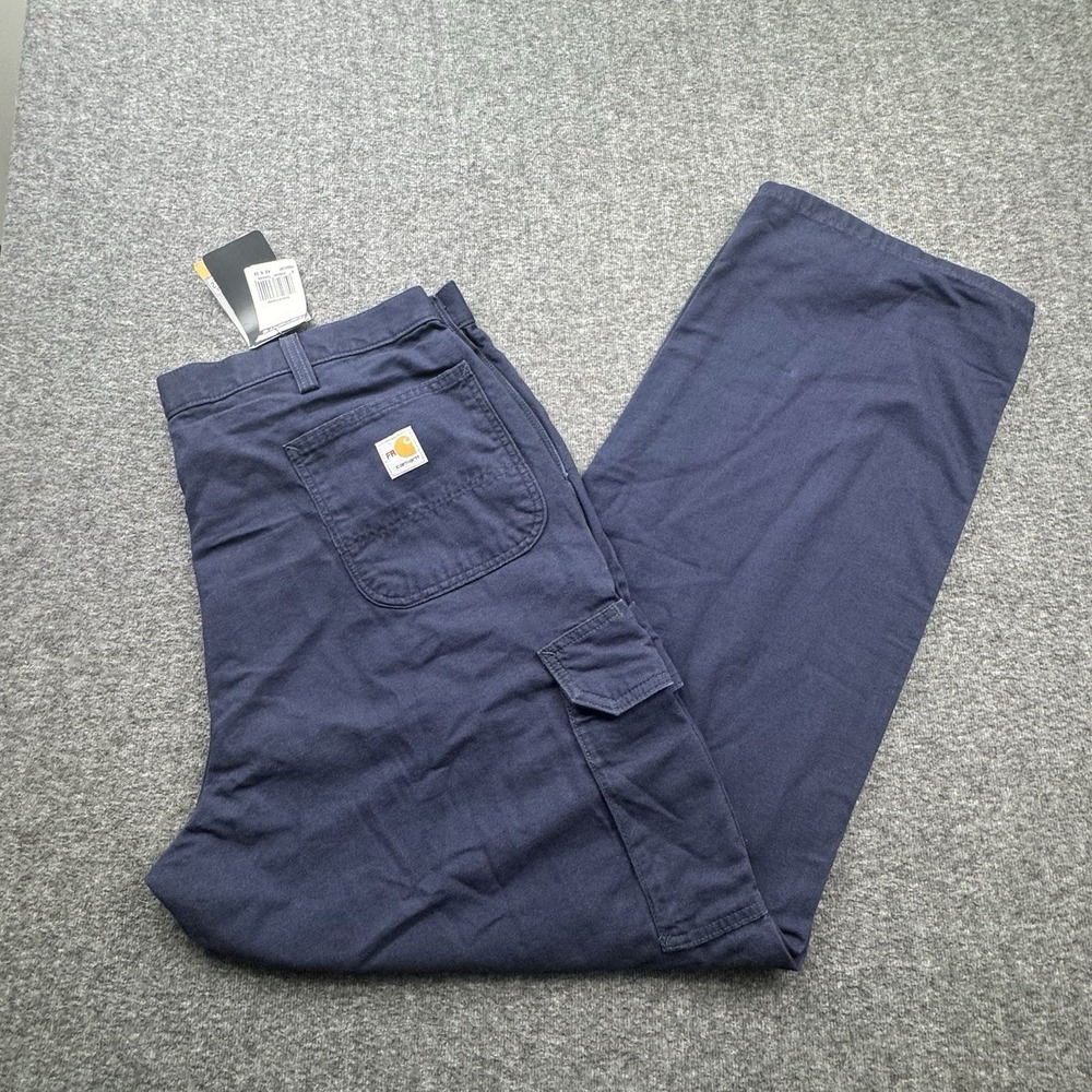 Carhartt Men's 42x32 Flame Resistant FRB240 DNY Navy Canvas Cargo Pants New‎